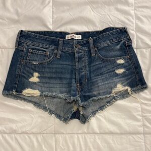 Hollister Women's Frayed Jean Shorts - Dark Blue